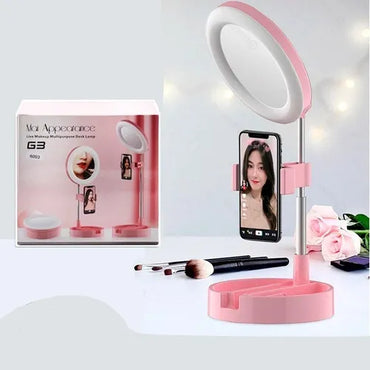 ARO DE LUZ CON ESPEJO Y SOPORTE PARA CELULAR – 3 MODOS DE ILUMINACIÓN