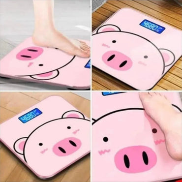 BÁSCULA DIGITAL DE BAÑO DISEÑO CERDITO ROSADO EN VIDRIO TEMPLADO