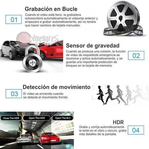 CÁMARA DVR PARA CARRO 3 LENTES 1080P FULL HD – FRONTAL, INTERIOR Y REVERSA